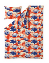 109399-4766; Finlayson Vallila x Secto Rally Turboralli Pussilakanasetti Punainen-sininen / 150x210 cm