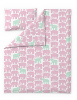 60662-5415-07-06; Finlayson Elefantti Vapaa Pussilakanasetti Vaaleanpunainen / Mintunvihreä / 120x160 + 40x60 cm