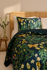 60712-5504-01-06_1; Finlayson Puutarhajuhla Satiinipussilakanasetti Petrooli / Keltainen / 150x210 + 50x60 cm