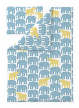 60674-5415-04-06; Finlayson Elefantti vapaa Vauvan pussilakanasetti Vaalea aqua / Keltainen / 85x125 + 40x60 cm