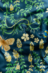 60712-5504-01-06_3; Finlayson Puutarhajuhla Satiinipussilakanasetti Petrooli / Keltainen / 150x210 + 50x60 cm