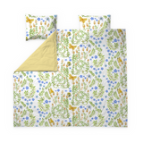 60692-5514-02-05; Finlayson Puutarhajuhla Parivuoteen satiinipussilakanasetti Vihreä / Sininen / 240x210 + 50x60 cm