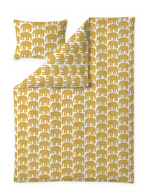 60652-4547-27-06; Finlayson Elefantti Pussilakanasetti Tummankeltainen / 150x210 + 50x60 cm 