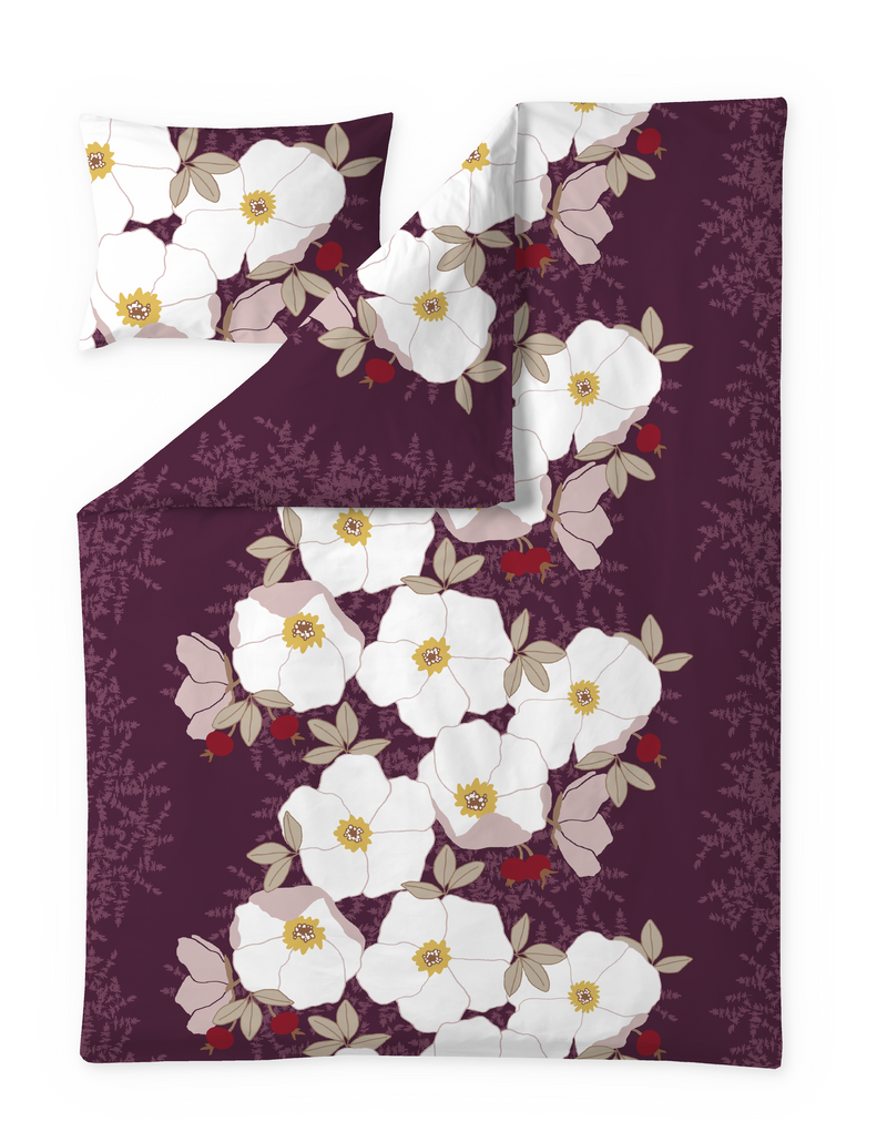 60712-5489-01-06; Finlayson Rosa Satiinipussilakanasetti Luumu / 150x210 + 50x60 cm 