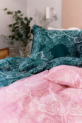 60693-4546-13-05_1; Finlayson Viktoria Parivuoteen tencel-satiinipussilakanasetti Petrooli / Aqua / 240x210 + 50x60 cm 