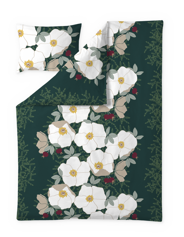 60712-5489-02-06; Finlayson Rosa Satiinipussilakanasetti Tummanvihreä / 150x210 + 50x60 cm 