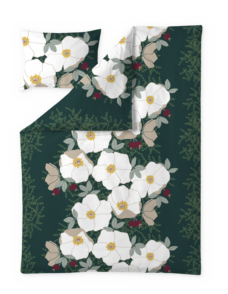 60712-5489-02-06; Finlayson Rosa Satiinipussilakanasetti Tummanvihreä / 150x210 + 50x60 cm 