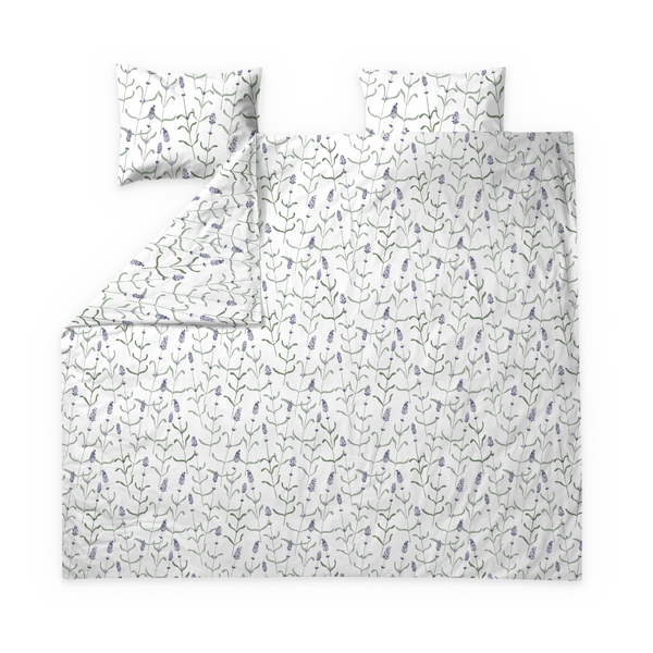 60693-5485-02-05; Finlayson Juuli Parivuoteen tencel-satiinipussilakanasetti Lila / Vihreä / 240x210 + 50x60 cm 