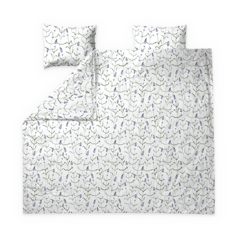 60693-5485-02-05; Finlayson Juuli Parivuoteen tencel-satiinipussilakanasetti Lila / Vihreä / 240x210 + 50x60 cm 