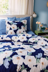 60652-5503-02-06_2; Finlayson Ruusa Pussilakanasetti Tummansininen / Salvianvihreä / 150x210 + 50x60 cm 