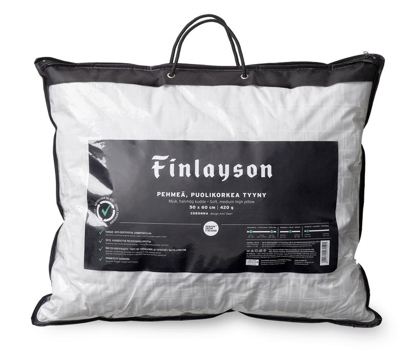 40026-3435-01-06_4; Finlayson Coronna Premium pehmeä, puolikorkea tyyny Valkoinen / 60x80 cm 