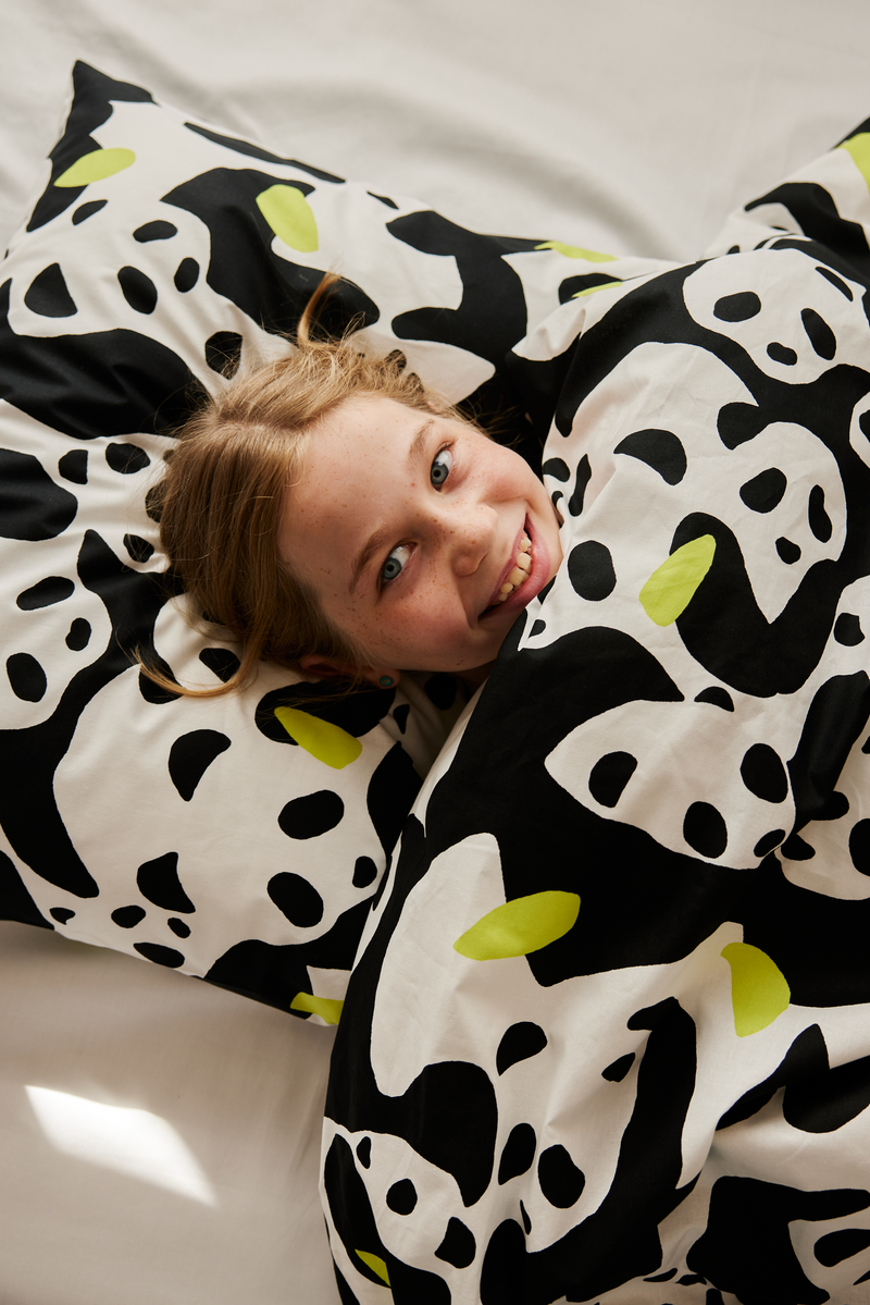 60662-5435-01-06_2; Finlayson Sukukokous Lasten pussilakanasetti Musta / Valkoinen / Vihreä / 120x160 + 40x60 cm 